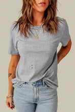 Distressed light grey short-sleeve round neck tee