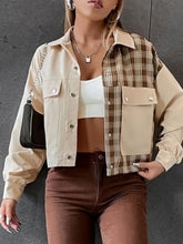 Snap Down Color Block Plaid Jacket Woman Outerwear