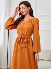 Orange tie waist puff sleeve maxi dress in satin