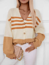 Color Block V-Neck Button Down Long Sleeve Cardigan Caramel Woman Outerwear