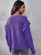 Ruffled Round Neck Dropped Shoulder Sweater Sweater Pullovers