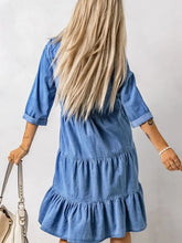 Full Size Ruffled Hem Button Up Denim Midi Dress Plus Size Woman Dress
