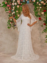 Elegant White Lace Long Sleeve Wedding Dress With Bell Sleeves Maxi Dresses