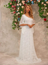 Elegant White Lace Long Sleeve Wedding Dress With Bell Sleeves Maxi Dresses