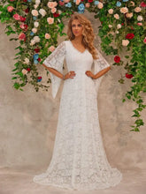 Elegant White Lace Long Sleeve Wedding Dress With Bell Sleeves White Maxi Dresses