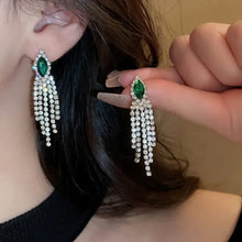 Green and Silver Rhinestone Jewelry Set Necklace and Earrings Fashion Jewelry