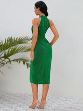 Emerald Green Halter Midi Dress with Slit Evening Dresses