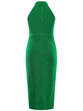 Emerald Green Halter Midi Dress with Slit Evening Dresses