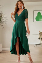 Emerald Green High Low Evening Dress with Lace Bodice Evening Dresses