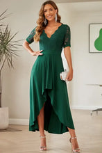 Emerald Green High Low Evening Dress with Lace Bodice Evening Dresses