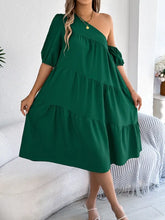 Emerald Green One Shoulder Tiered Dress for Women Casual Dresses