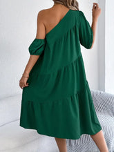 Emerald Green One Shoulder Tiered Dress for Women Casual Dresses