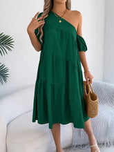 Emerald Green One Shoulder Tiered Dress for Women Casual Dresses