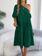 Emerald Green One Shoulder Tiered Dress for Women Casual Dresses