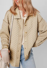 Exposed Seam Collared Neck Button Up Shacket Beige Woman Outerwear