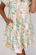 Floral Tie Neck Layered Short Sleeve Dress Woman Casual Dress