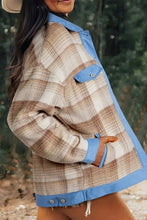 Contrast Trim Plaid Collared Neck Shacket Woman Outerwear