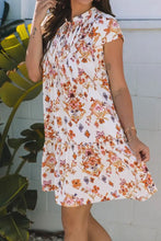 Printed Tie Neck Cap Sleeve Mini Dress Casual Dresses