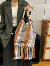Woven Fringe Shoulder Bag with Wooden Handle Ochre One Size Shoulder Bags