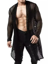 Men's Openwork Open Front Long Sleeve Cover-Up Mens Tops
