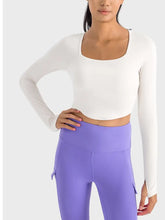 Millennia Square Neck Long Sleeve Cropped Sports Top White Woman Activewear