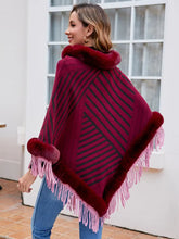 Striped Fringe Hem Poncho Woman Outerwear