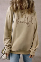 THANKFUL Round Neck Long Sleeve Sweatshirt Khaki Woman Sweatshirts