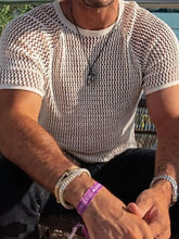 Men's Openwork Round Neck Short Sleeve T-Shirt Mens Tops