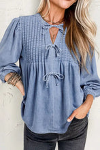 Bow Tie Long Sleeve Denim Top Medium Woman Denim Tops