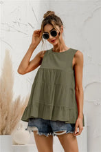 Round Neck Tiered Tank Army Green Tanks & Camis