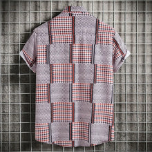 Men's Plus Size Patchwork Plaid Short Sleeve Casual Shirt Mens Tops