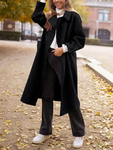 Pocketed Collared Neck Long Sleeve Coat Black Woman Outerwear