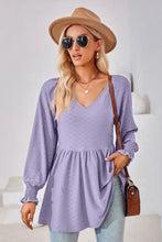 V-Neck Lantern Sleeve Blouse Lavender Woman Blouses