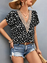 Animal Print V-Neck Petal Sleeve Blouse Woman T Shirts