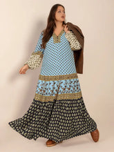 Plus Size Printed V-Neck Balloon Sleeve Maxi Dress Woman Maxi Dress