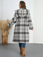 Plaid Double-Breasted Long Sleeve Longline Coat Woman Outerwear