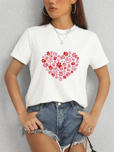 Heart Round Neck Short Sleeve T-Shirt Woman T Shirts
