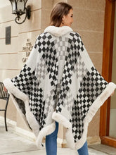 Fuzzy Checkered Long Sleeve Poncho Woman Outerwear