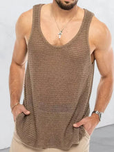 Men's Plus Size Round Neck Wide Strap Tank Taupe Mens Tops