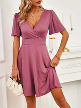 Surplice Flutter Sleeve Mini Dress Cerise Woman Casual Dress