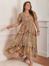 Plus Size Printed V-Neck Short Sleeve Maxi Dress Maxi Dresses