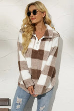 Shiny Plaid Half Zip Long Sleeve Sweatshirt Woman Sweatshirts