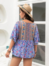 Plus Size Printed V-Neck Half Sleeve Blouse Woman Blouses