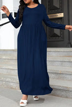 Plus Size Round Neck Long Sleeve Maxi Dress with Pockets Maxi Dresses