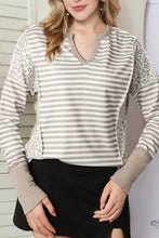 Exposed Seam Striped Notched Blouse Woman Blouses