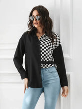 Contrast Button Up Long Sleeve Shirt Plaid Woman Shirt