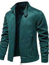 Men's Zip Up Long Sleeve Biker Jacket Deep Teal Men Outerwear