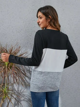 Color Block Round Neck Long Sleeve T-Shirt Woman T Shirts