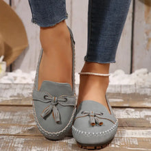 Round Toe Flat Slip-Ons Gray Woman Loafers