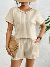 Texture Round Neck Top and Shorts Lounge Set Woman Loungewear Sets